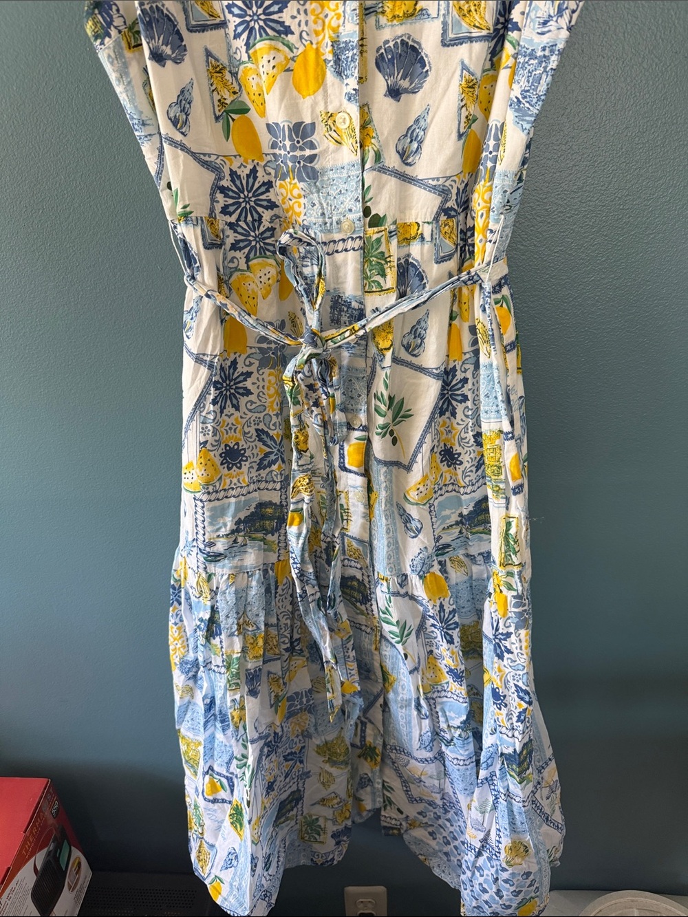 J. Crew Sleeveless Tile & Lemon Maxi Dress - Yellow & Blue - Picture 4 of 5